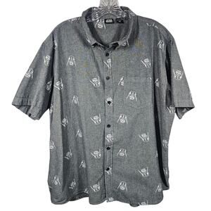 Star Wars Gray Darth Vader Print Button-Down Collar Short Sleeve Shirt XXL